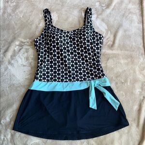 Jag SWIMSUIT Geometric Patterned Tank‎ Dress with Blue Accent Size 14